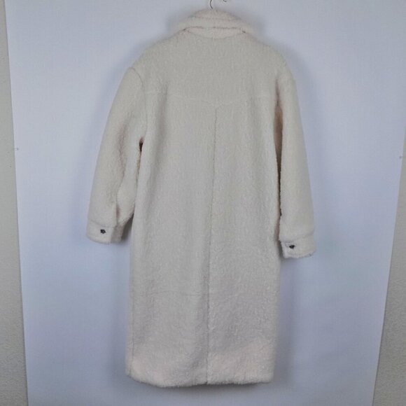 7 for all Mankind Sherpa Teddy Long Coat Size M Medium Cream Full Length NEW - Picture 2 of 10